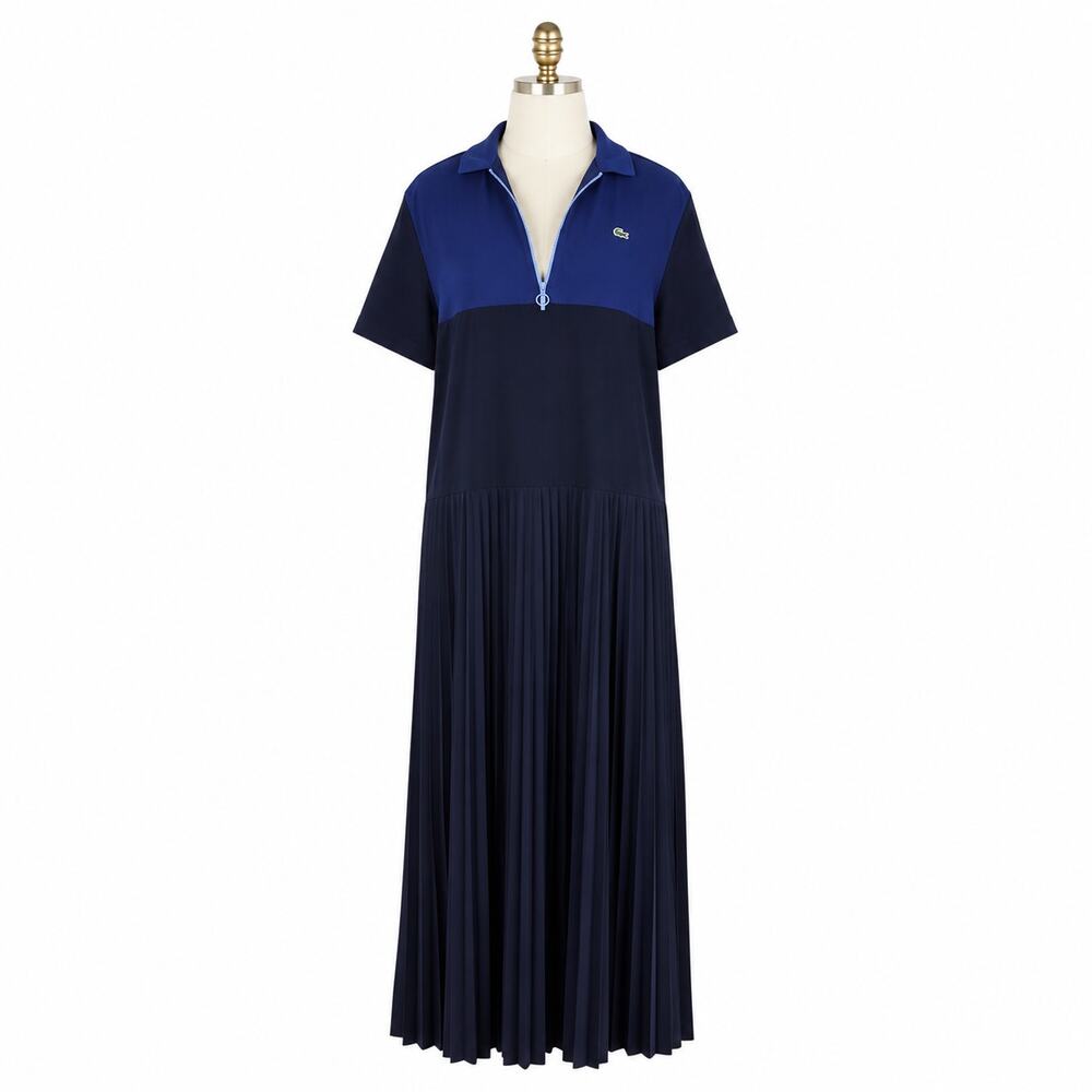 Lacoste Colorblock Pleated Polo Maxi Dress Women's 42 / US 10